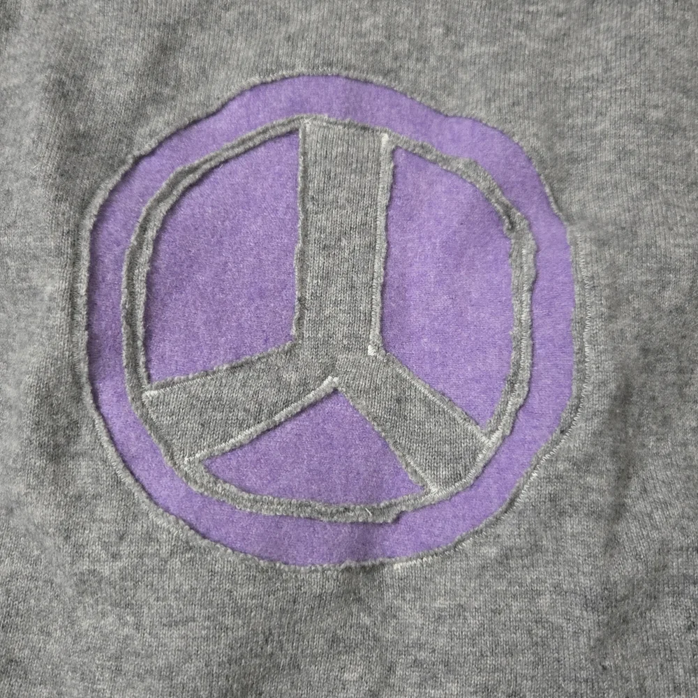 Born Again Bluez BAB Peace Sign Cropped Sweater Womens Size Large Cashmere Grey - Picture 4 of 10